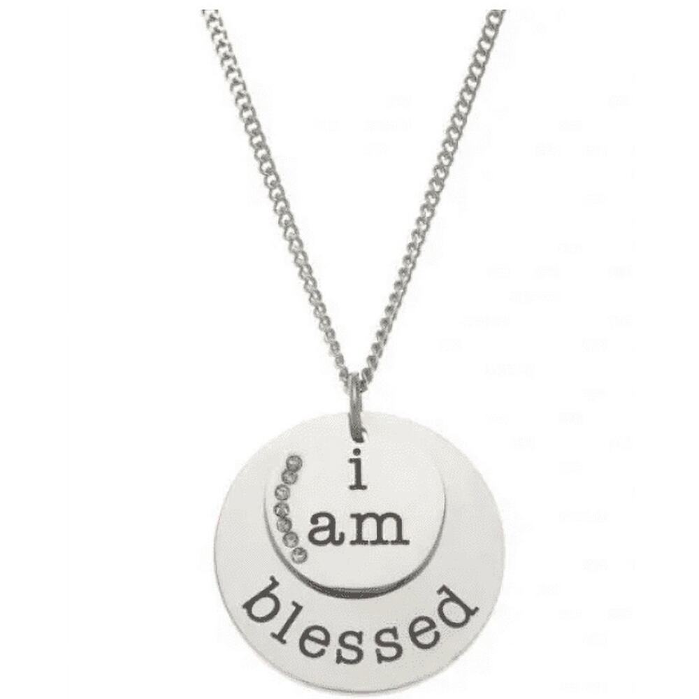 I Am Blessed Necklace Silver Tone Heart Charm Rhinestone Accents
